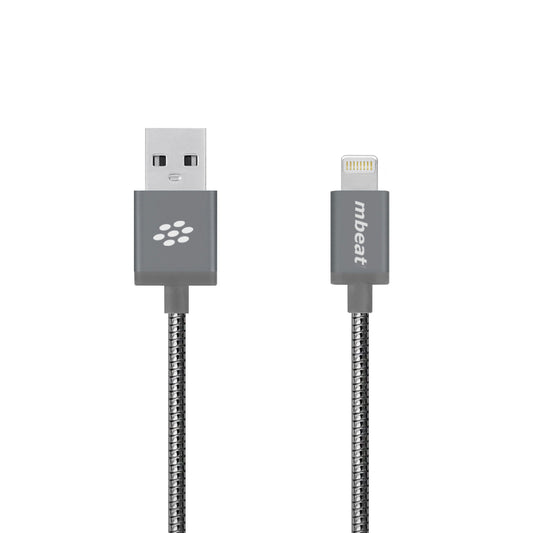 mbeat® 'Toughlink'1.2m Lightning Fast Charger Cable - Grey/Durable Metal Braided/MFI/ Apple iPhone X 11 7S 7 8 Plus XR 6S 6 5 5S iPod iPad Mini Air(LS-0