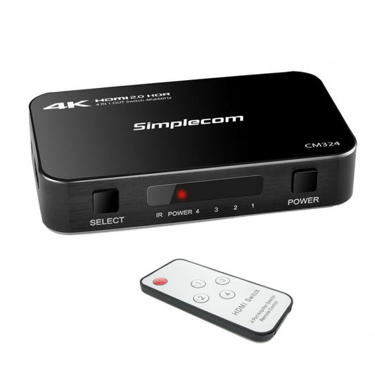 Simplecom CM324 4 Way HDMI 2.0 Switch 4 IN 1 OUT Ultra HD 4K 60Hz HDR HDCP 2.2-0