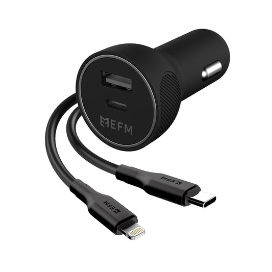 EFM 39W Dual Port Car Charger - With Type C to Apple Lightning Cable-0