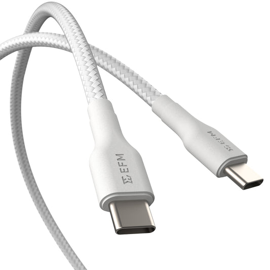 EFM USB-C to USB-C Braided Power and Data 1M Cable - Tested to withstand 20000+ bends - White-0