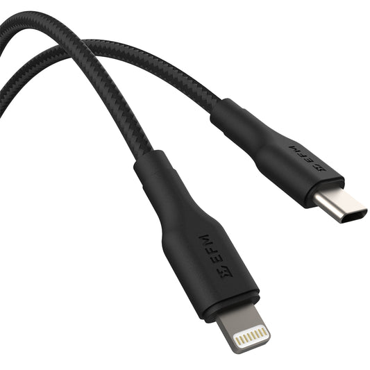 EFM USB-C to Lightning Braided Power and Data 1M Cable - Tested to withstand 20000+ bends - Black-0