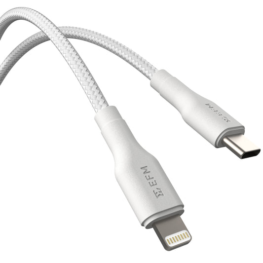EFM USB-C to Lightning Braided Power and Data 1M Cable - Tested to withstand 20000+ bends - White-0