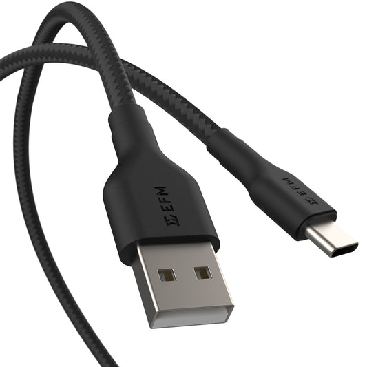EFM USB-A to USB-C Braided Power and Data 1M Cable - Tested to withstand 20000+ bends - Black-0