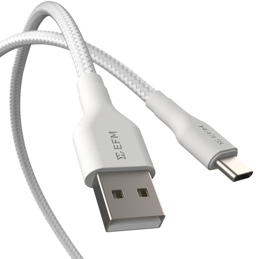 EFM USB-A to USB-C Braided Power and Data 1M Cable - Tested to withstand 20000+ bends - White-0