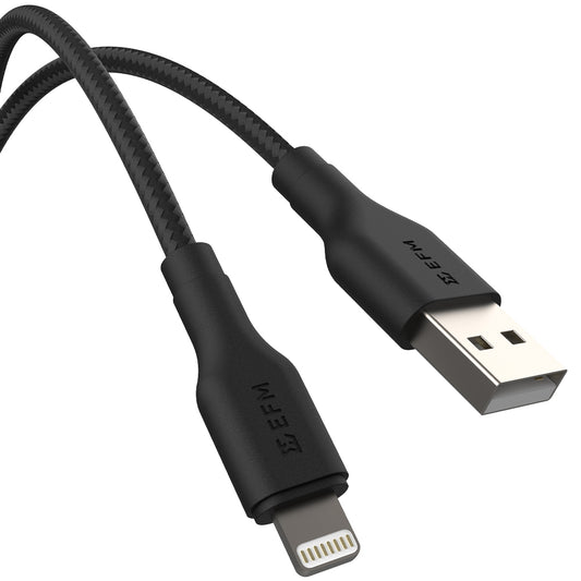 EFM USB-A to Lightning Braided Power and Data 1M Cable - Tested to withstand 20000+ bends - Black-0