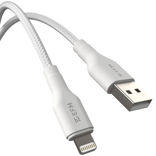 EFM USB-A to Lightning Braided Power and Data 2M Cable - Tested to withstand 20000+ bends - White-0