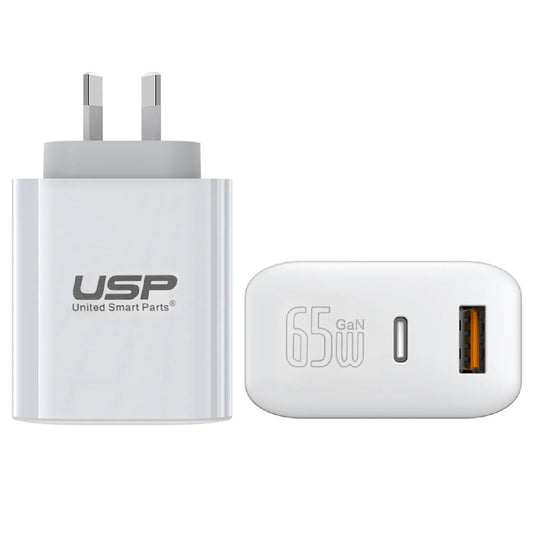 USP 65W Dual Ports (USB-C + USB-A) PD GaN Wall Charger White - PPS Technology, Intelligent,Travel Ready,Charge 2 Devices Simultaneously,Laptop Charger-0