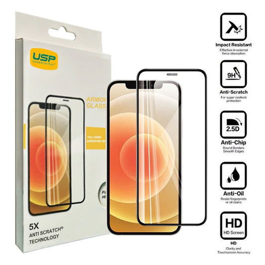 USP Apple iPhone 15 Plus (6.7') Armor Glass Full Cover Screen Protector - 5X Anti Scratch Technology, Perfectly Fit Curves, 9H Surface Hardness-0