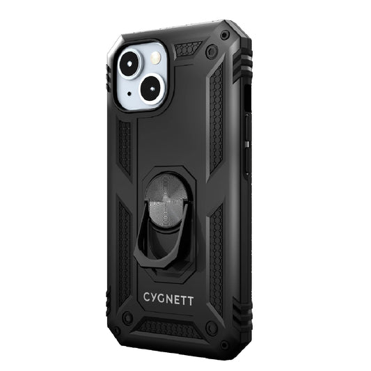 Cygnett Apple iPhone 15 (6.1') /iPhone 14/ iPhone 13 Rugged Case - Black (CY4632CPSPC), Integrated kickstand, Secure and magnetic disk mount, 6ft drop-0