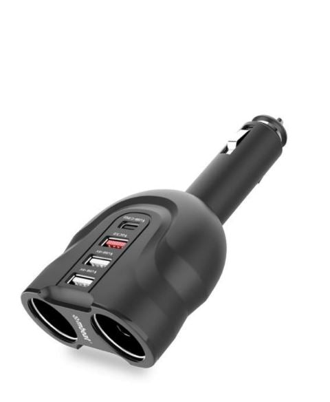mbeat® Gorilla Power Four Port USB-C PD & QC3.0 Car Charger with Cigar Lighter Splitter-0