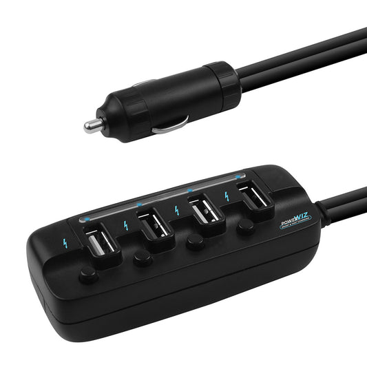 mbeat® 4 Ports USB Rapid Car Charger - 40W Rapid Smart Charger/Individual ON/OFF switches/90cm Extension Cable Design-0