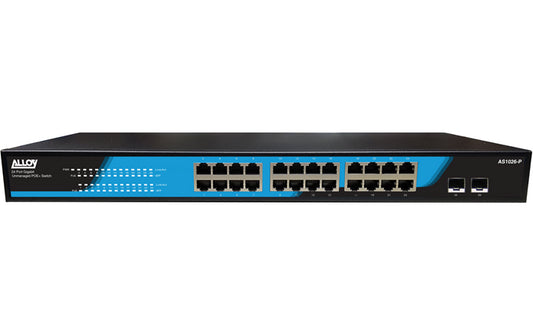 Alloy AS1026-P  24 Port Unmanaged Gigabit 802.3at PoE Switch + 2x 1000Mb SFP Ports, 250 Watts-0