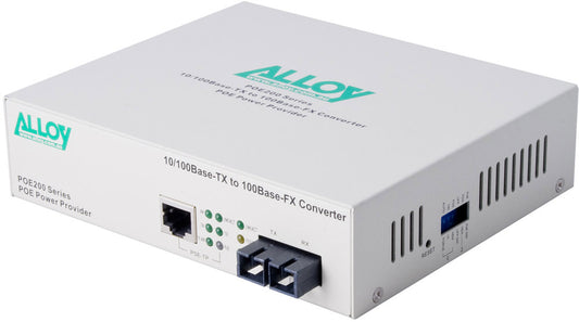 Alloy POE200SC.20 10/100Base-TX to 100Base-FX Single Mode Fibre (SC) Converter, provides PoE power (RJ-45). 20km-0