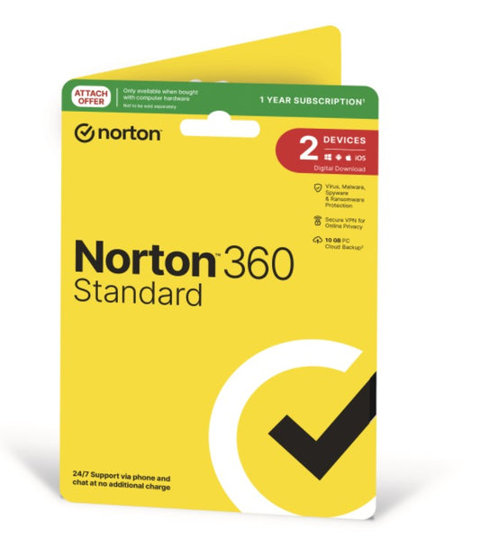 Norton 360 Standard 10GB AU 1 User 2 Devices 12MO GENERIC ATTACH RSP DVDSLV GUM-0