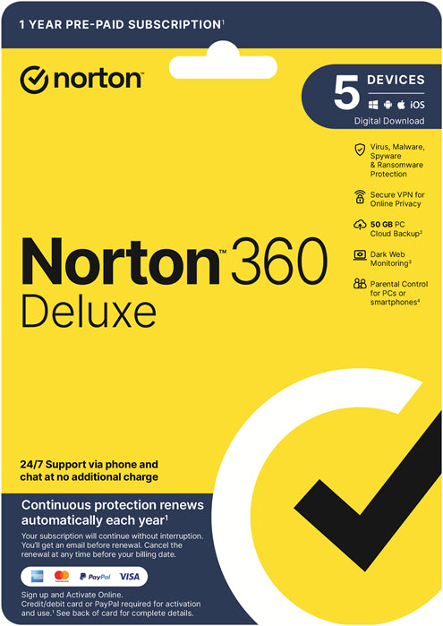 Norton 360 Deluxe 50GB AU 1 User, 5 Devices, 12 Months, Digital Key-0