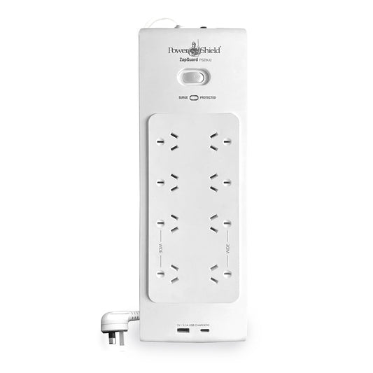 PowerShield PSZ8U2 ZapGuard 8 Way Power Surge Filter Board, USB A / C  Connectors, Wide Spaced Sockets, Wall Mountable,$60,000 Connected Equipment-0