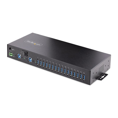 StarTech.com 16-Port Industrial USB 3.0 Hub 5Gbps, Metal, DIN/Surface/Rack Mountable, ESD Protection, Terminal Block Power, up to 120W Shared USB Charging, Dual-Host Hub/Switch-0