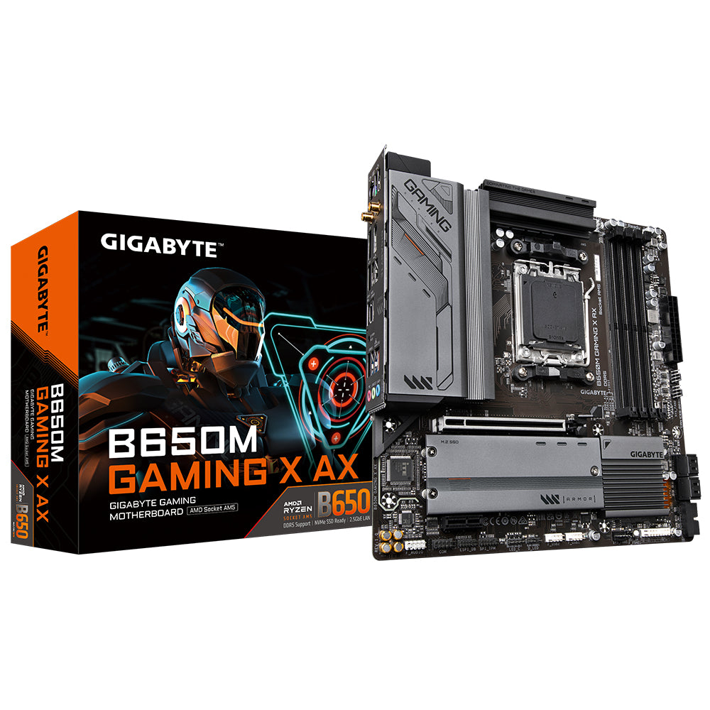 Gigabyte B650M GAMING X AX - Supports AMD AM5 CPUs, 6+2+1 Phases Digital VRM, up to 8000MHz DDR5 (OC), 2xPCIe 4.0 M.2, Wi-Fi 6E, 2.5GbE LAN, USB 3.2 Gen 2-0