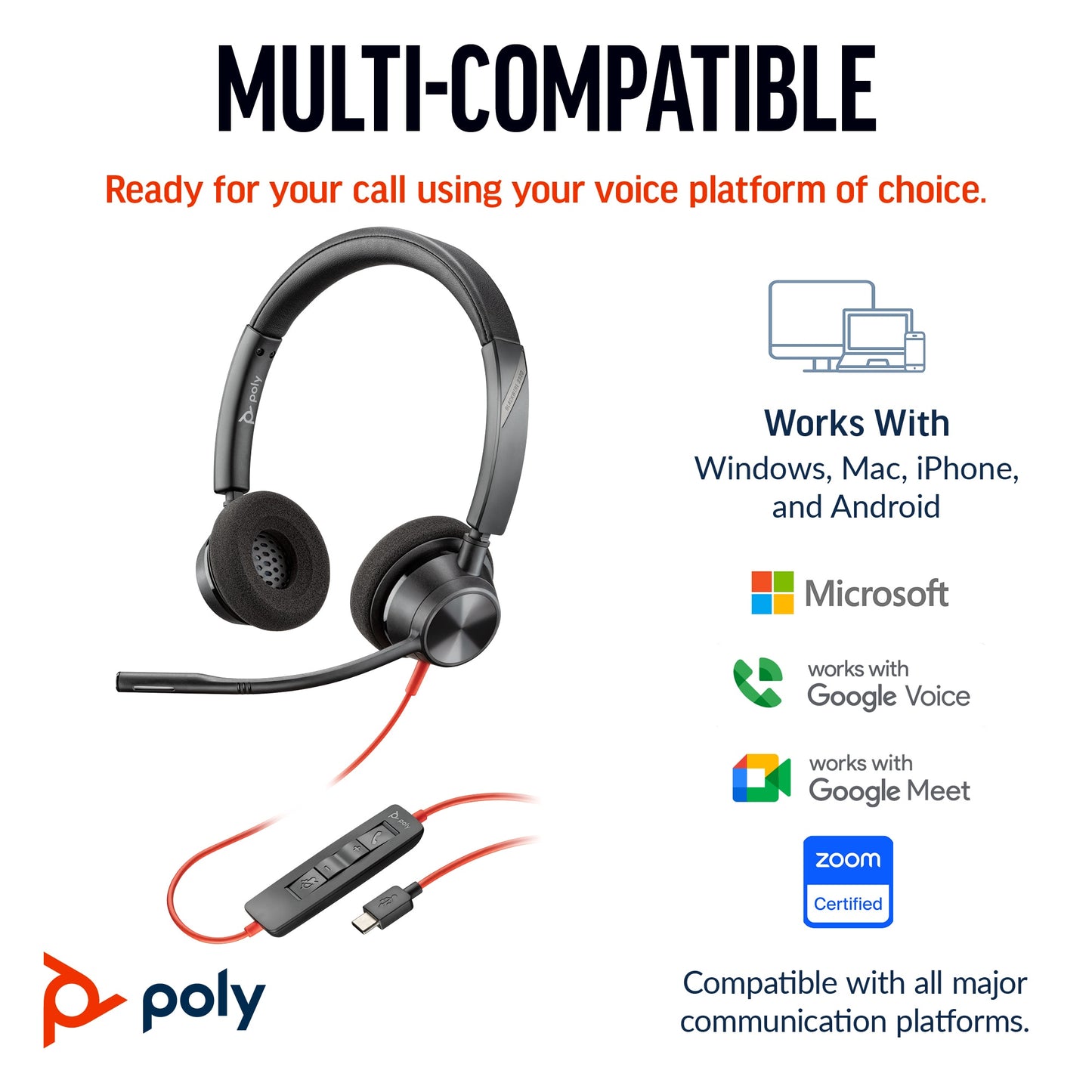 POLY Blackwire 3320 Stereo Microsoft Teams Certified USB-C Headset +USB-C/A Adapter-3