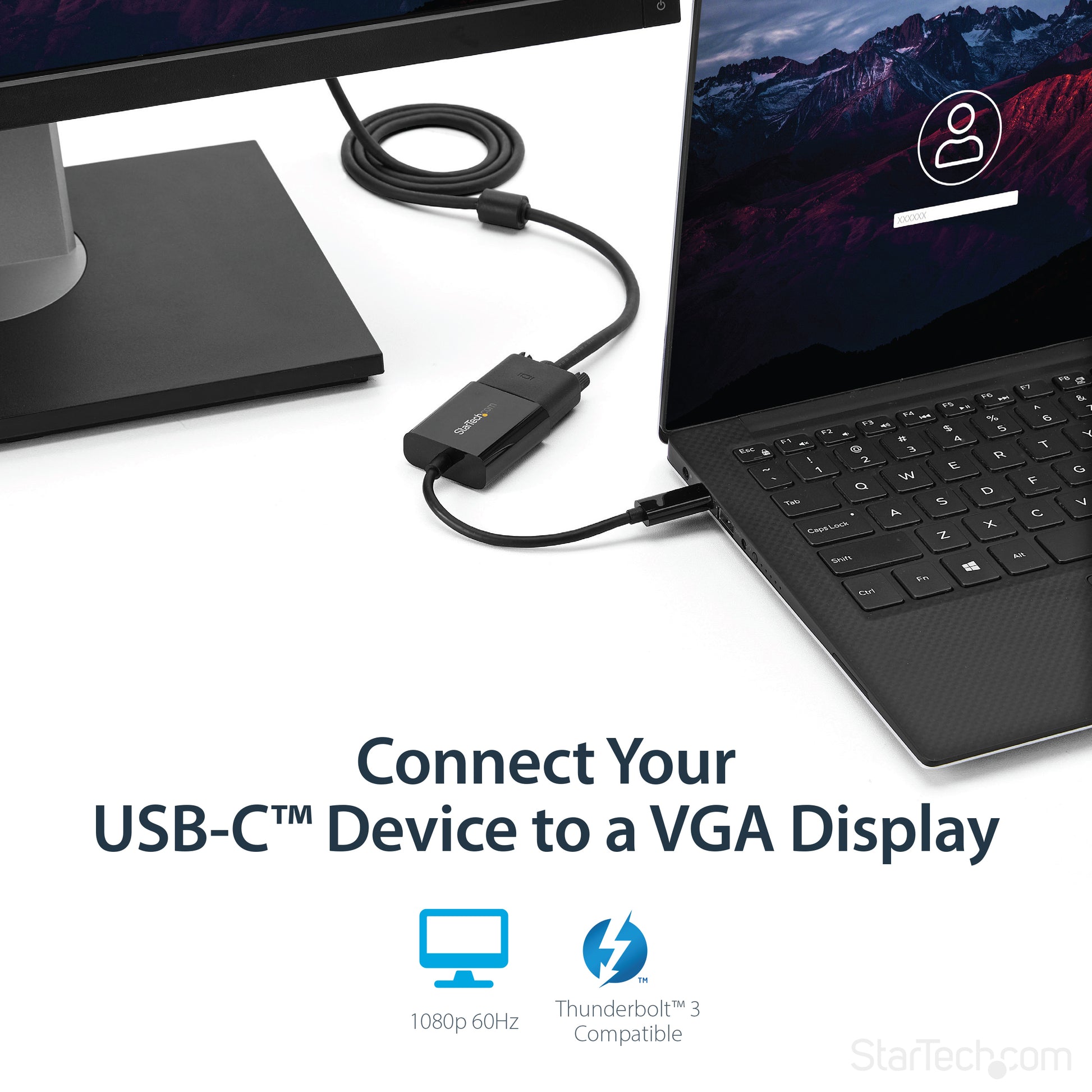 StarTech.com USB-C to VGA Adapter - Black - 1080p - Video Converter For Your MacBook Pro - USB C to VGA Display Dongle - Upgraded Version is CDP2VGAEC-8