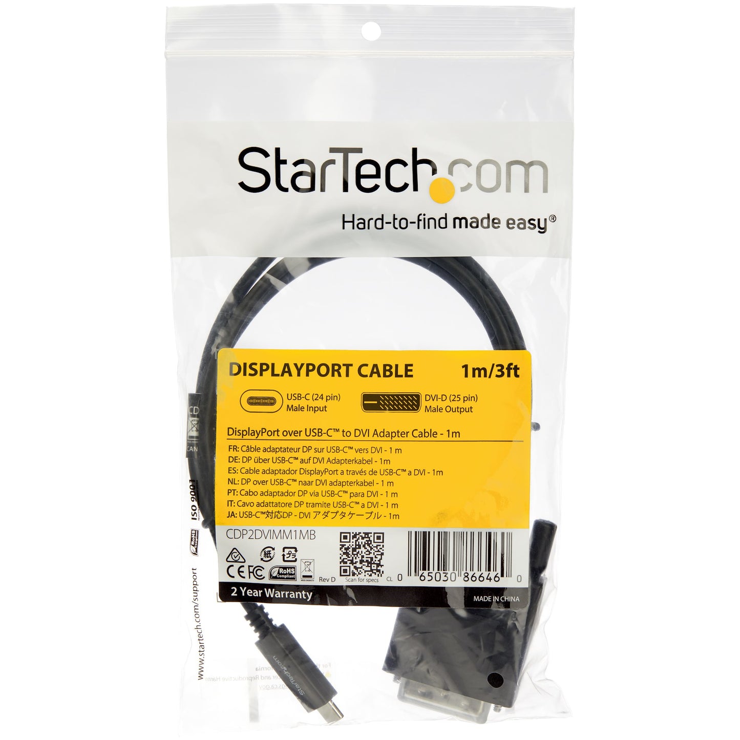 StarTech.com 3.3 ft. (1 m) USB-C to DVI Cable - 1920 x 1200 - Black-4