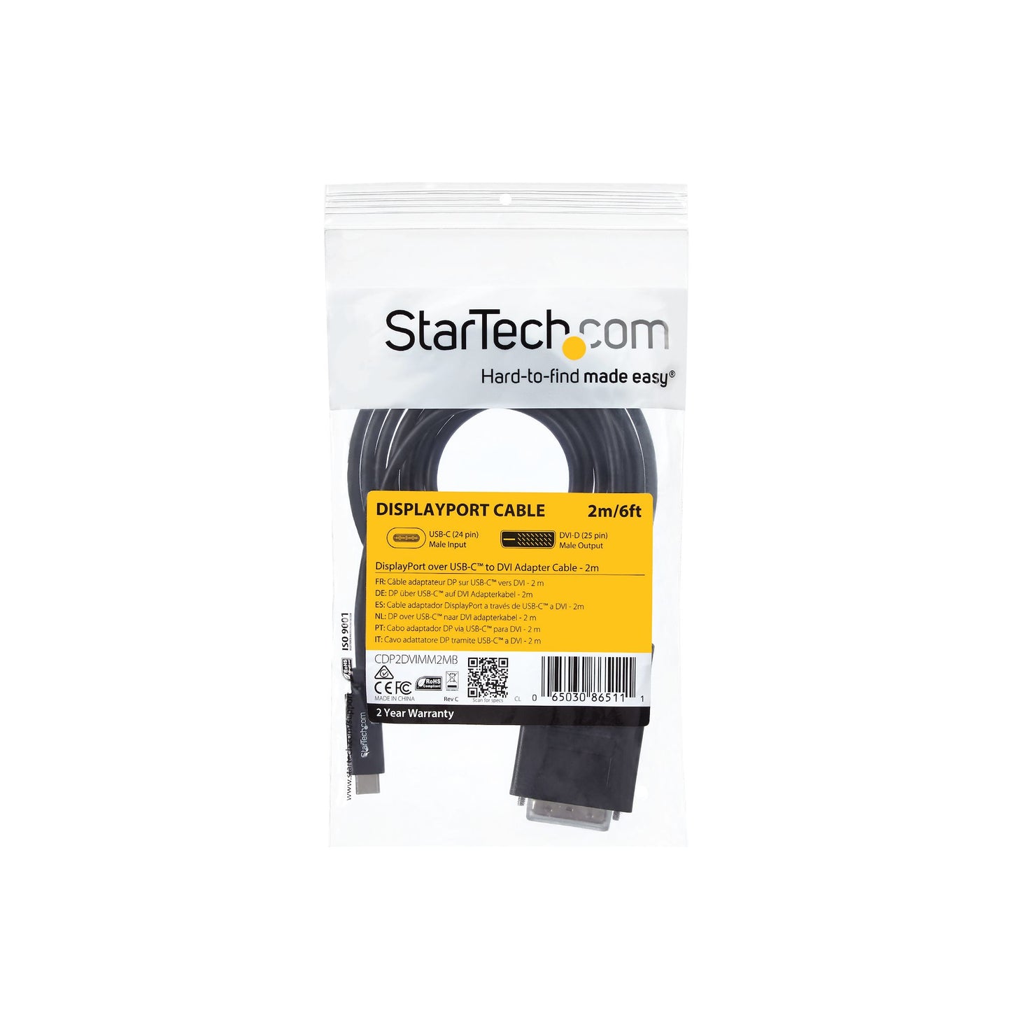 StarTech.com 6.6 ft. (2m) USB-C to DVI Cable - 1920 x 1200 - Black-7