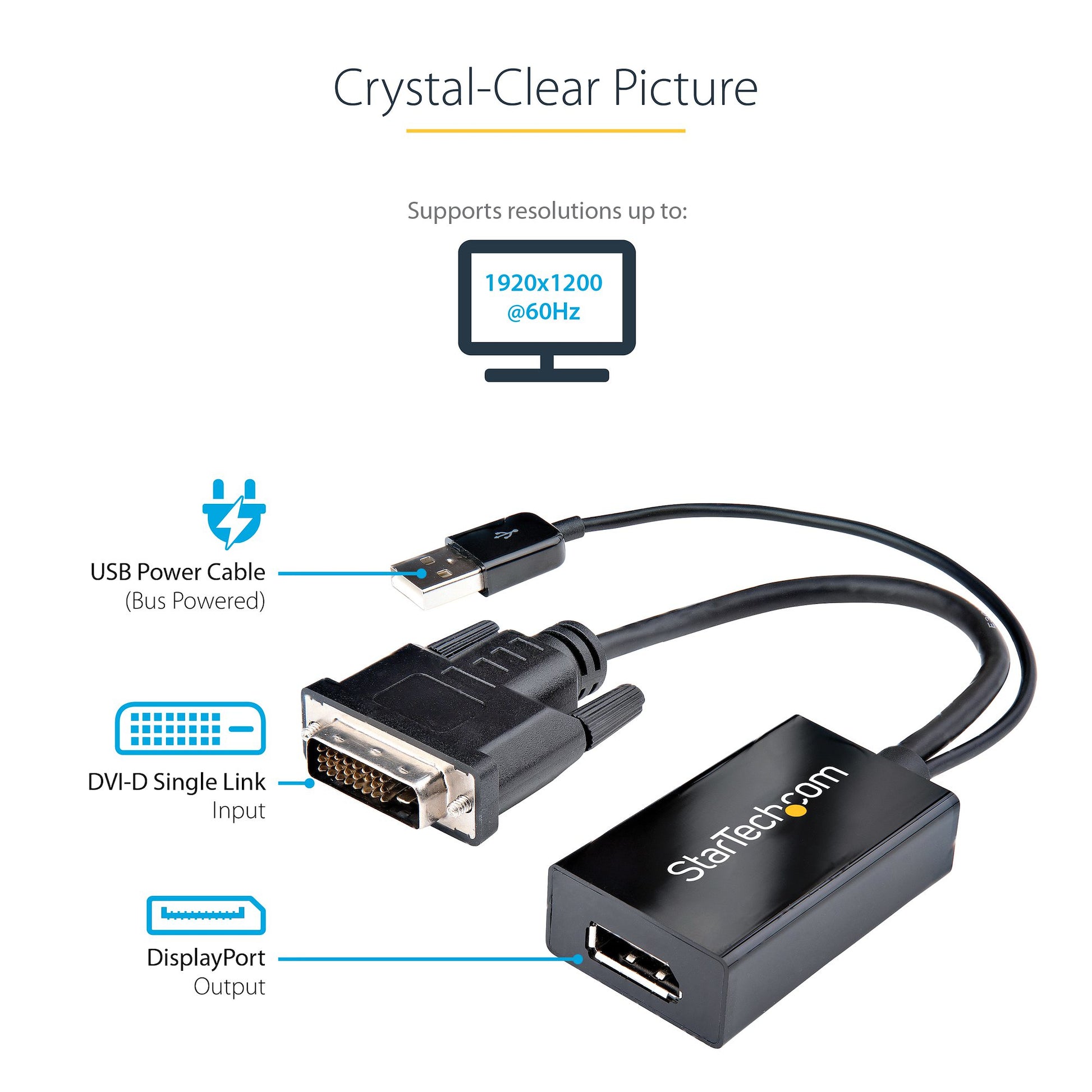 StarTech.com DVI to DisplayPort Adapter - USB Power - 1920 x 1200 - DVI to DisplayPort Converter - Video Adapter - DVI-D to DP-10