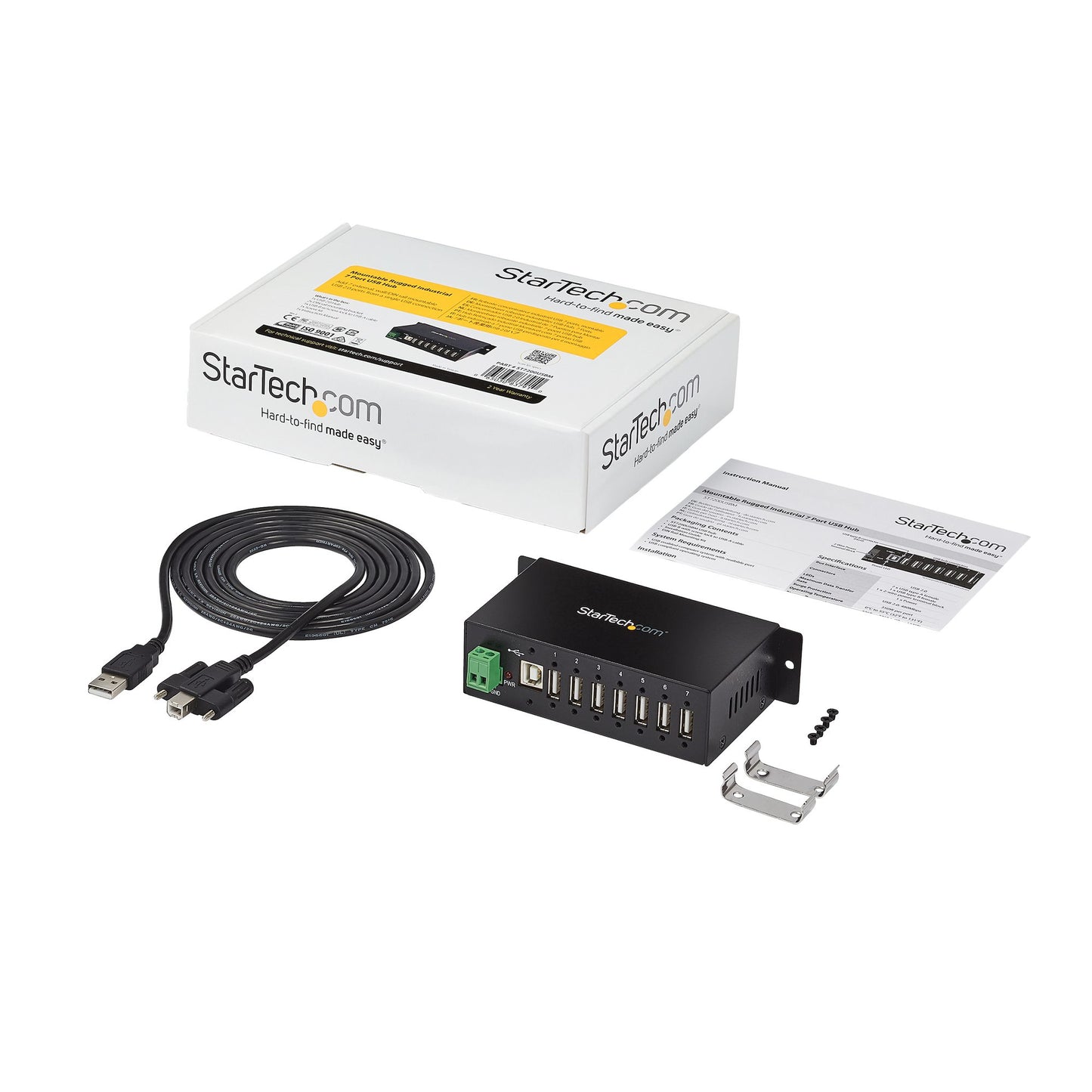 StarTech.com 7-Port USB 2.0 Hub - Metal Industrial USB-A Hub with ESD Protection & 350W Surge Protection - Din Rail, Wall or Desk Mountable - TAA Compliant USB Expander Hub-5