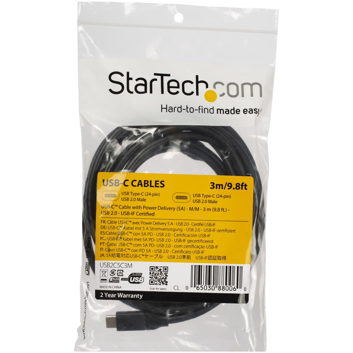 StarTech.com USB-C to USB-C Cable w/ 5A PD - M/M - 3 m (10 ft.) - USB 2.0 - USB-IF Certified-3