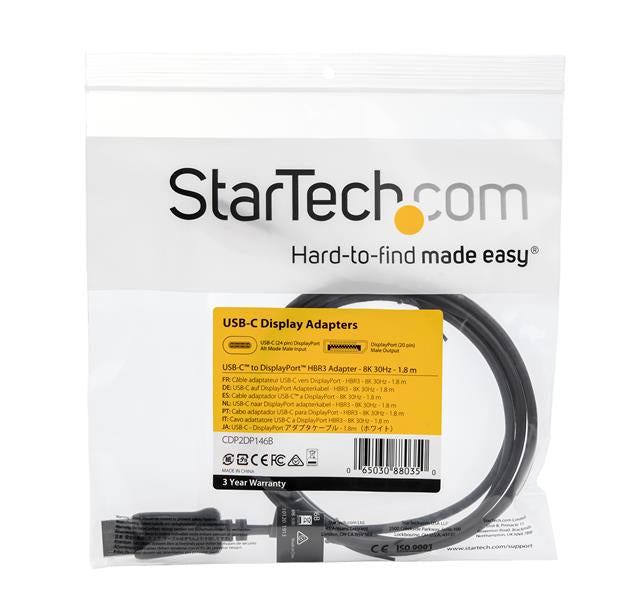 StarTech.com 6ft/1.8m USB C to DisplayPort 1.4 Cable - 4K/5K/8K USB Type-C to DP 1.4 Alt Mode Video Adapter Converter - HBR3/HDR/DSC - 8K 60Hz DP Monitor Cable for USB-C/Thunderbolt 3-4