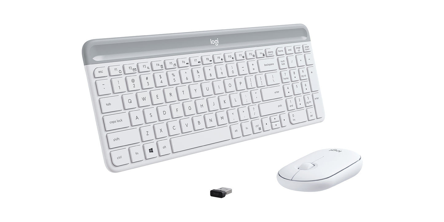 Logitech MK470 Slim keyboard Mouse included Office RF Wireless Silver, White-3