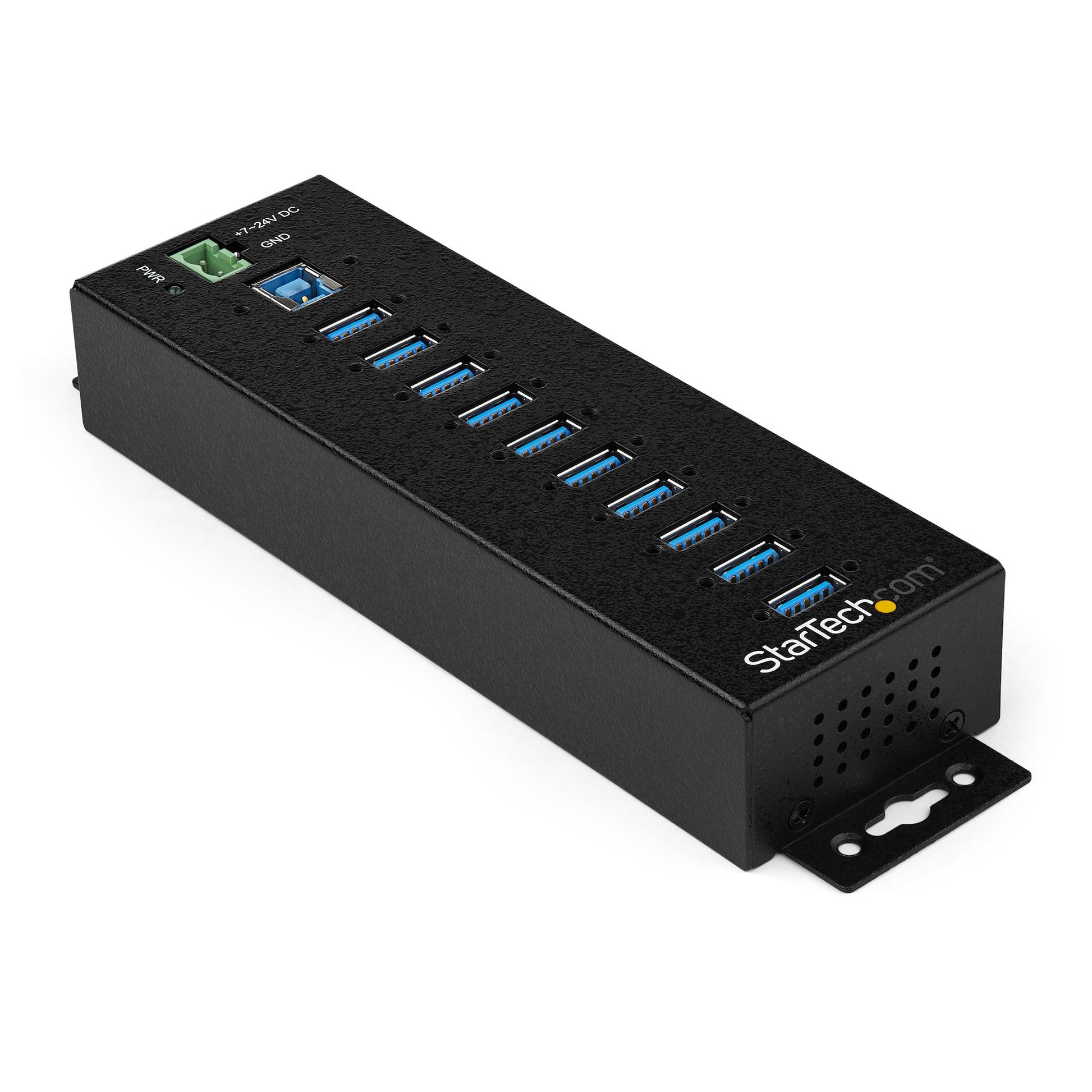StarTech.com 10-Port USB 3.0 Hub with Power Adapter - Metal Industrial USB-A Hub with ESD & 350W Surge Protection - Din/Wall/Desk Mountable - High Speed USB 3.2 Gen 1 (5Gbps) Hub-0