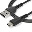 StarTech.com 2m USB A to USB C Charging Cable - Durable Fast Charge & Sync USB 2.0 to USB Type C Data Cord - Rugged TPE Jacket Aramid Fiber M/M 3A Black - Samsung S10, iPad Pro, Pixel-3