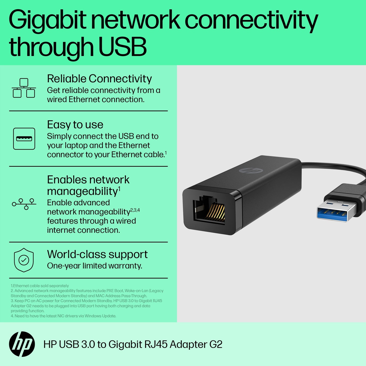 HP USB 3.0 to Gigabit RJ45 Adapter G2-3