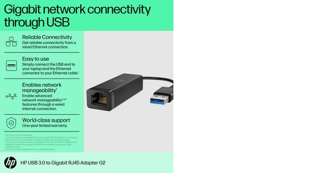 HP USB 3.0 to Gigabit RJ45 Adapter G2-2