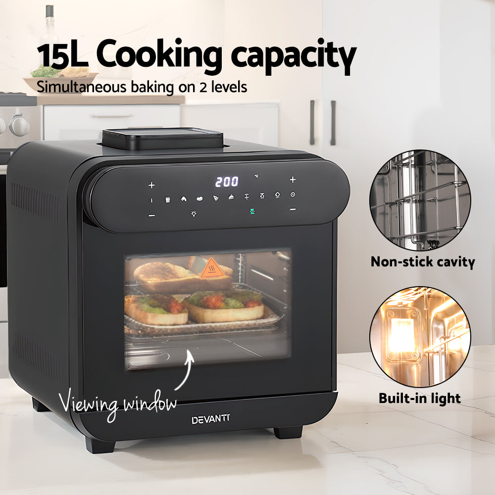 Devanti Steam Air Fryer Oven 15L W/ LCD Touch 1600W-4