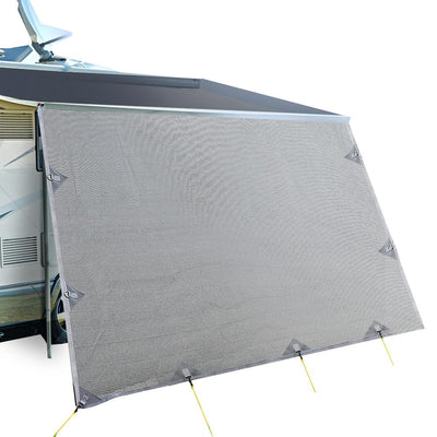 Caravan Privacy Screen Roll Out Awning 4Mx1.95M End Wall Side Sun Shade Grey-0