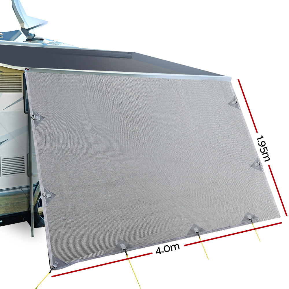 Caravan Privacy Screen Roll Out Awning 4Mx1.95M End Wall Side Sun Shade Grey-1