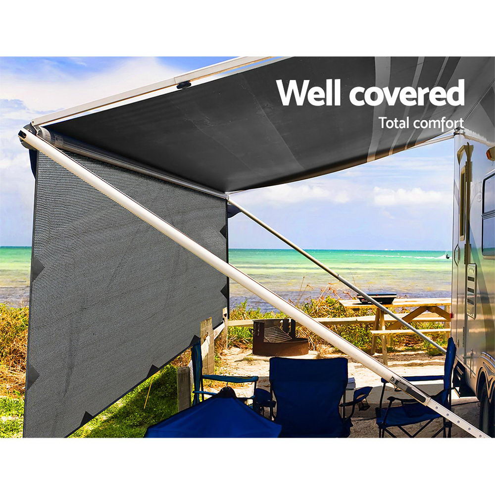 Caravan Privacy Screen Roll Out Awning 4Mx1.95M End Wall Side Sun Shade Grey-3