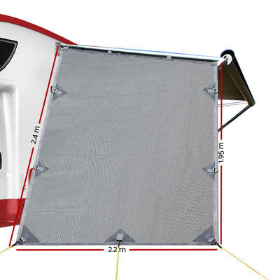 Caravan Privacy Screen Roll Out Awning 1.95 x 2.2M Sun Shade End Wall Side Grey-1