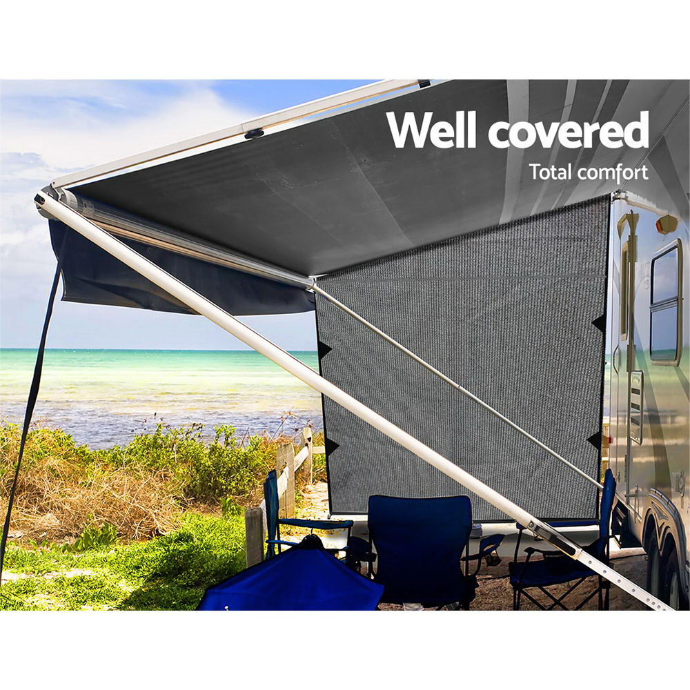 Caravan Privacy Screen Roll Out Awning 1.95 x 2.2M Sun Shade End Wall Side Grey-3