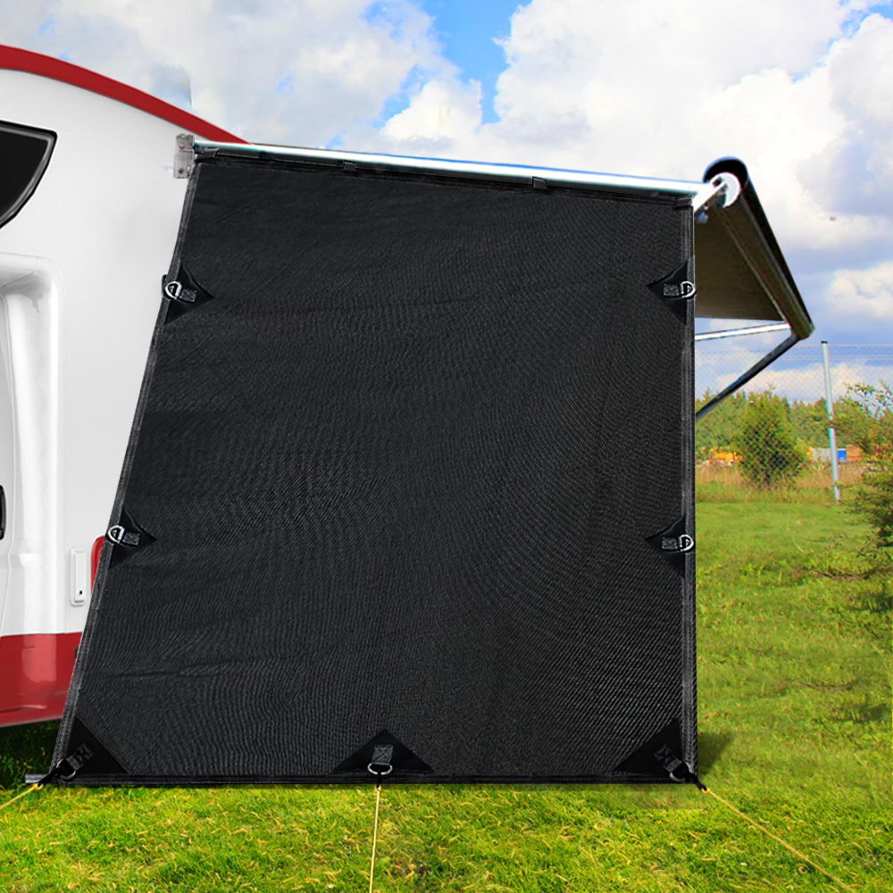 Caravan Privacy Screen Roll Out Awning 1.95x2.2M Sun Shade End Wall Side Black-6