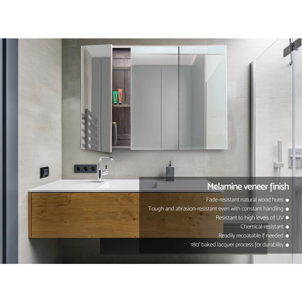 Cefito Bathroom Mirror Cabinet 900x720mm Oak-3