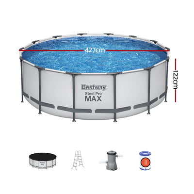 Bestway Swimming Pool 427x427x122cm Steel Frame Above Ground Pools Round Filter Pump Ladder-1