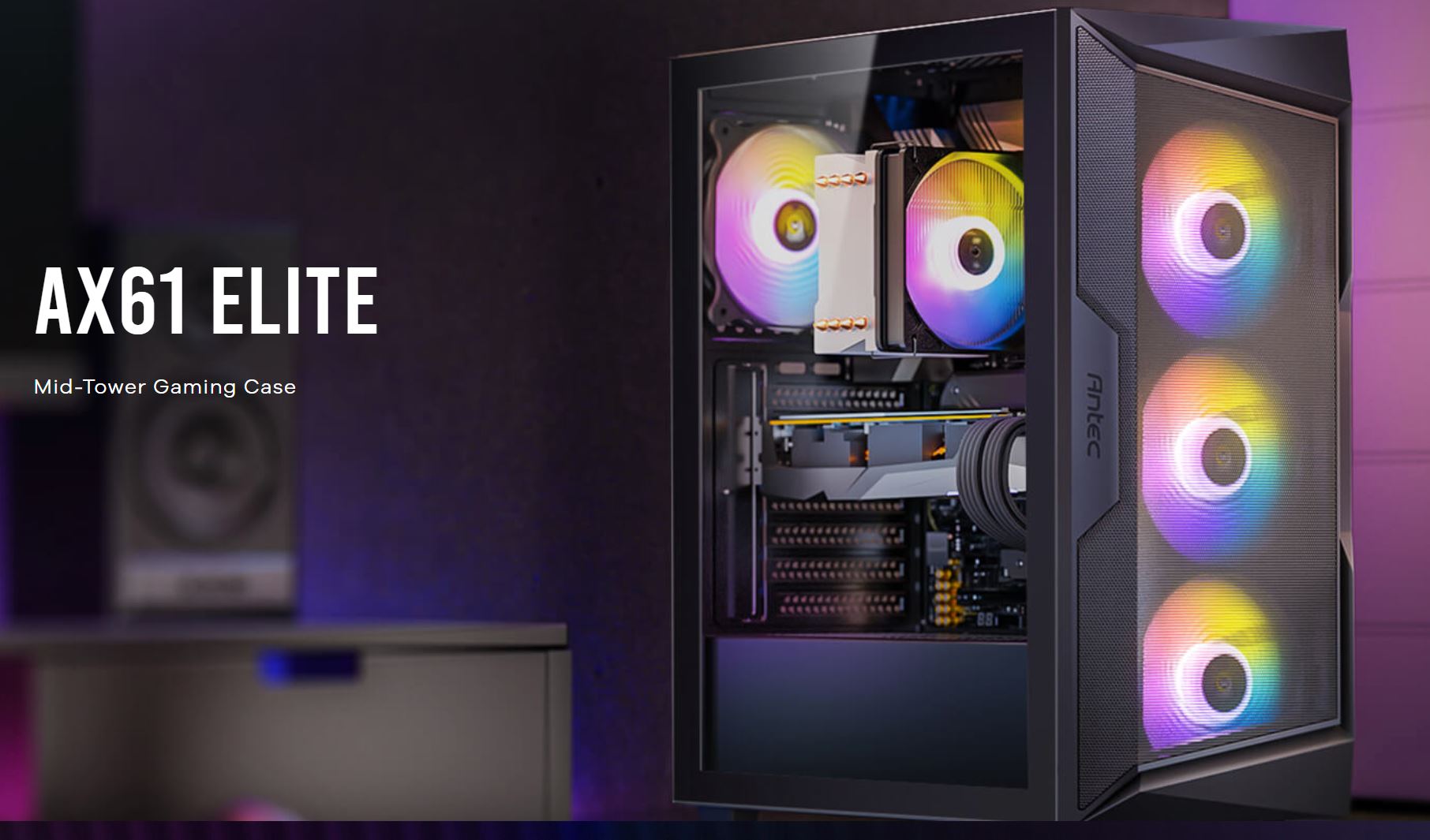 Antec AX61 Elite ATX, 4x ARGB 120mm Fans included, Up to 8x 120mm. 360mm Radiator Front & 240mm Top, 32CM GPU & 16CM CPU, High Airflow Gaming Case-0