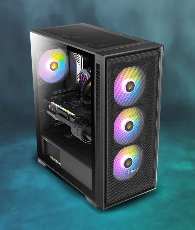 Antec AX81 E-ATX, 1x 360mm Radiator Front, 4x ARGB 12CM Fans 3x Front & 1x Rear included. RGB controller for six fans. Mesh Tempered Glass Case - SI-0