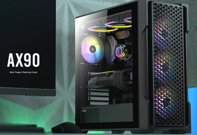 Antec AX90 ATX, 2x 360mm Radiator Support, 4x ARGB 12CM Fans 3x Front & 1x Rear included. RGB controller for six fans. Mesh Tempered Glass Gaming Case-0