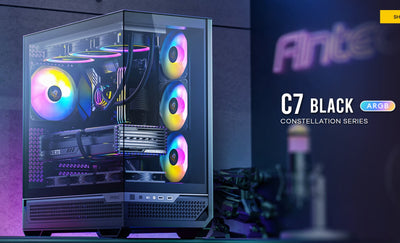 Antec C7-ARGB E-ATX Seamless Panoramic 270 View, USB-C, 4x ARGB PWM Fans. Side Radiator Support. RTX 4090, Back Connect MBs, Flip Door, Black Case-0