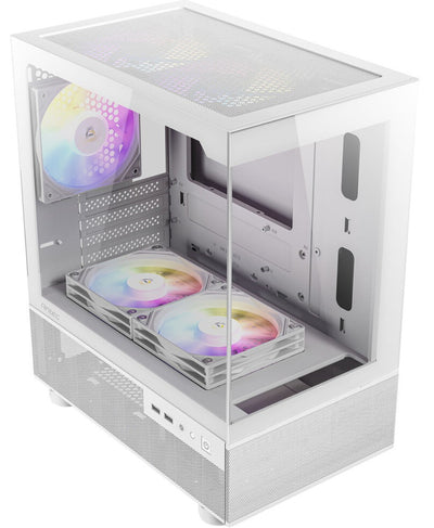 Antec CX200M RGB Elite, mATX, 270 degrees view, USB 3.0 x 2, Audio I/O Bottom. Mesh front and bottom. Clear Glass View, 5x RGB Fans. White Gaming Case-0