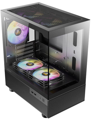 Antec CX200M RGB Elite, mATX, 270 degrees view, USB 3.0 x 2, Audio I/O Bottom. Mesh front and bottom. Clear Glass View, 5x RGB Fans.  Gaming Case-0